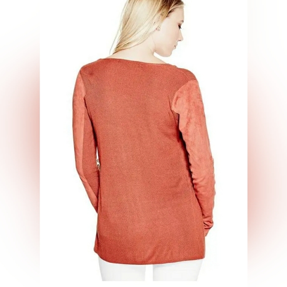 GUESS Anisa Faux Suede Sleeve Drape Sweater (Pullover Coverup Cardigan) - Picture 4 of 8